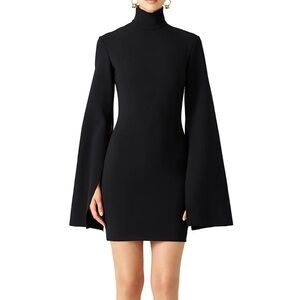Solace London Franklin Black Crepe Bell-Sleeve Mini Dress